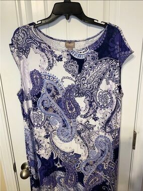 Chico's Blue & White Paisley Cap-Sleeve Tunic